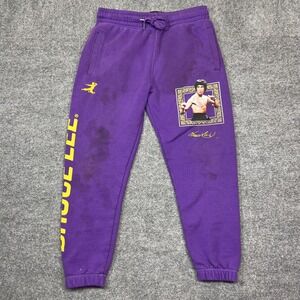 Bruce Lee Jogger Pants Mens Medium Purple Fleece Graphic Legend *STAINED